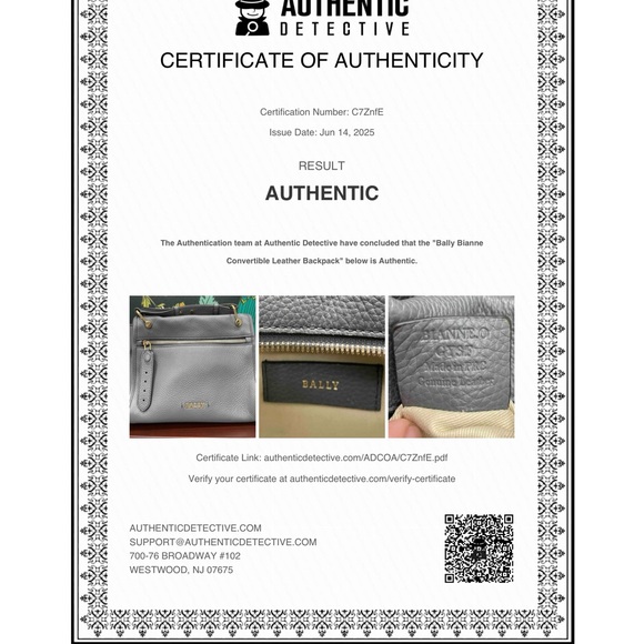 Bally Bianne Gray Convertible Leather Backpack with COA - Picture 16 of 16